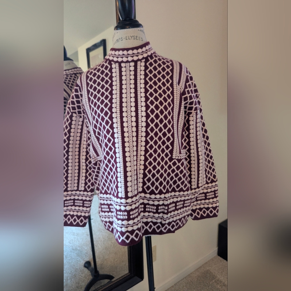 Tory Burch Burgundy and White Geometric Sweatshirt Size large